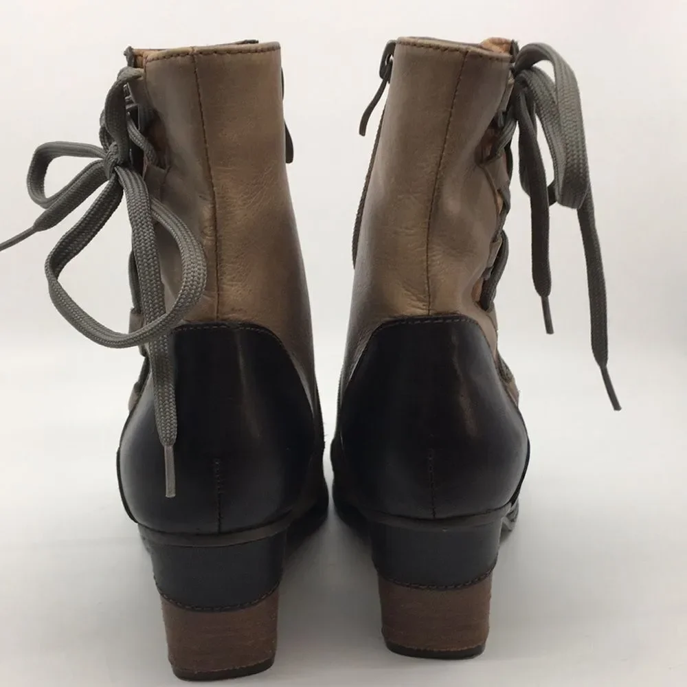 L'Artiste By Spring Step Mia Booties Boots Patchwork Corset Zip Size 36 US 5.5-6